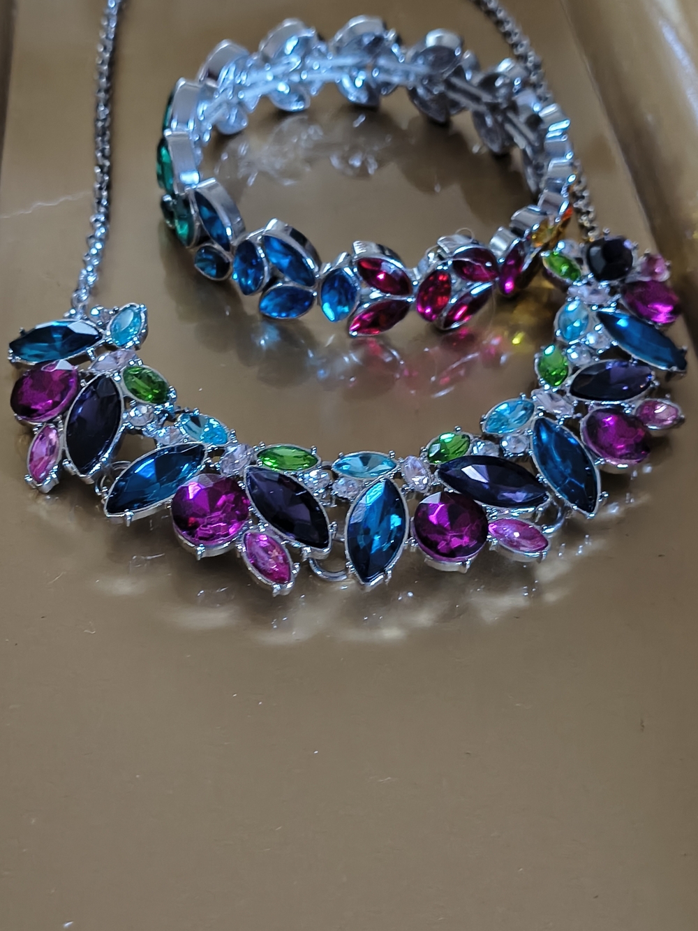 Multicolor Crystal Stretch Bracelet and Necklace Set - Women's Jewelry Paparazzi - Picture 2 of 10